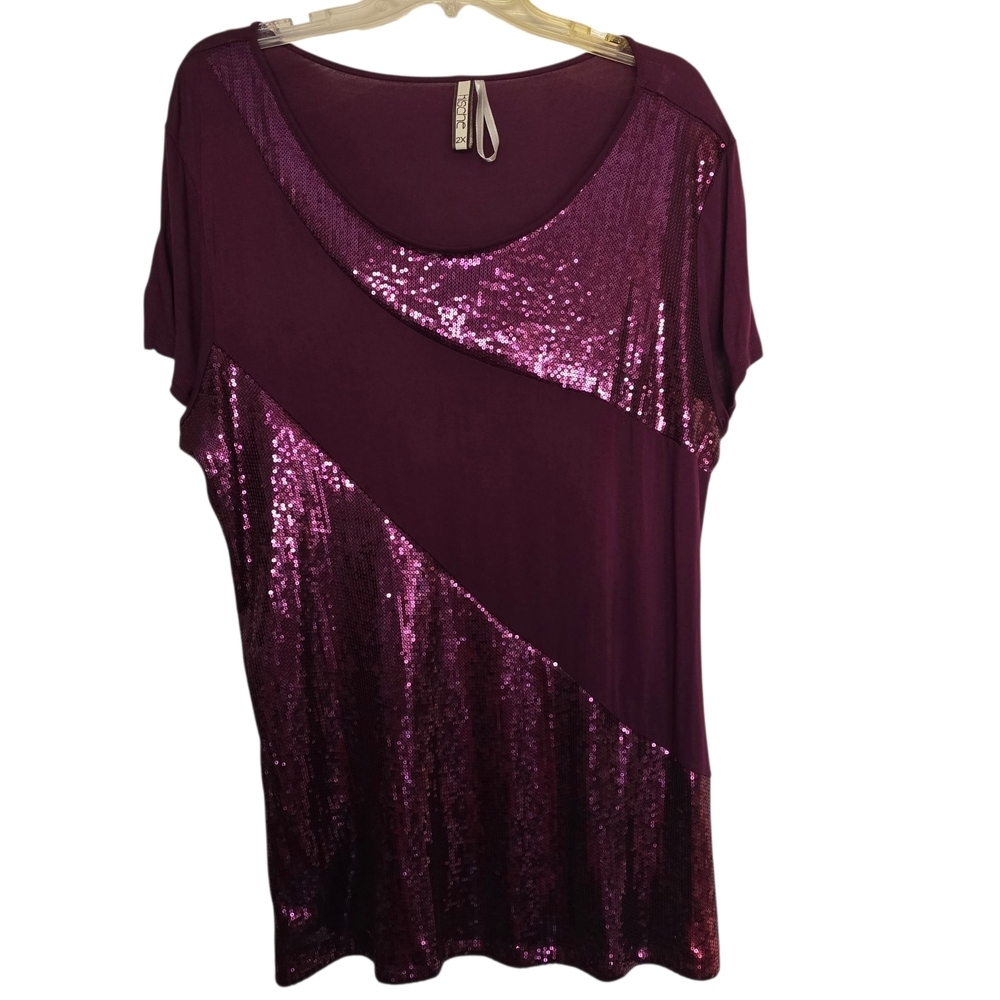 Kische Shimmering Plum Purple Sequin Short Sleeve Top